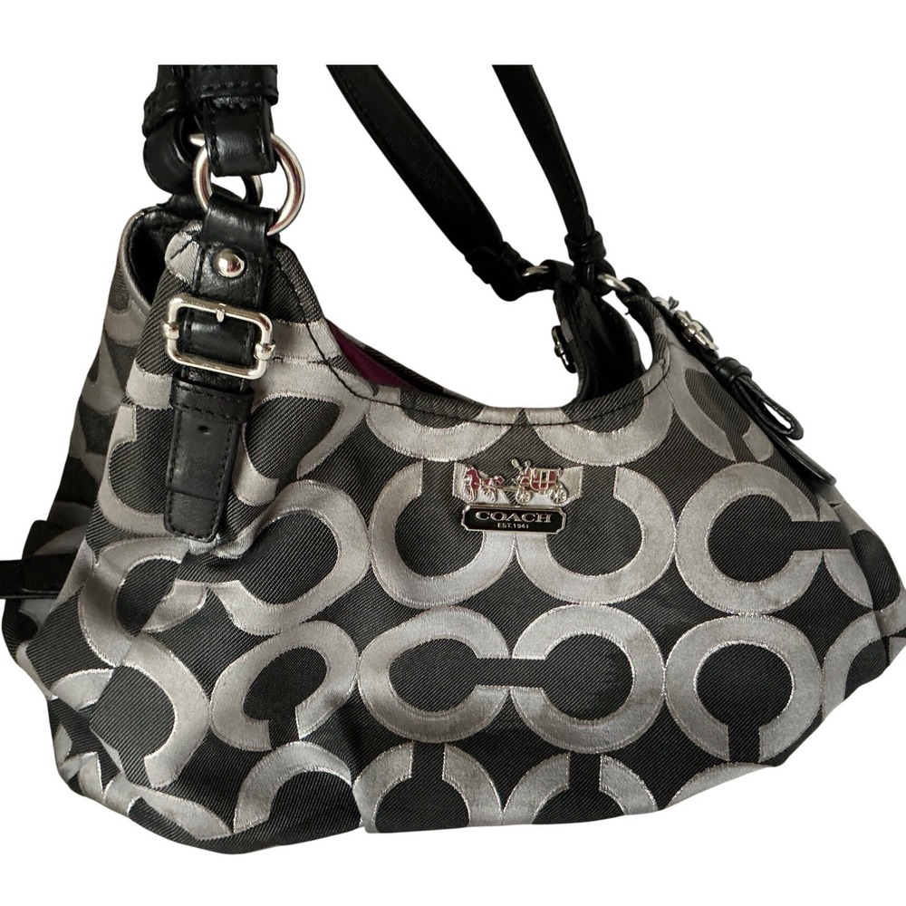 Coach Madison Op Art Maggie Hobo Bag 18764 Black Gray Pink Lining W/ Dust Bag